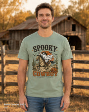 Bella Canvas 3001 — Sage — Male model — Spooky Cowboy T-Shirt
