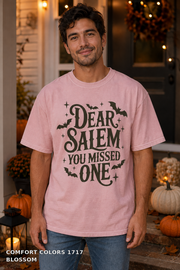 Dear Salem You Missed One Halloween T-Shirt — Comfort Colors 1717 Blossom - male model
