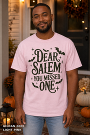 Dear Salem You Missed One Halloween T-Shirt — Gildan 2000 Light Pink - male model
