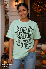 Dear Salem You Missed One Halloween T-Shirt — Gildan 2000 Mint Green - female model