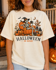 Halloween Is Good Skeleton Pumpkin Chair Halloween T-Shirt