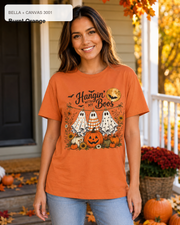 Hangin' with My Boos Halloween T-shirt – Bella Canvas 3001 Burnt Orange – female model
