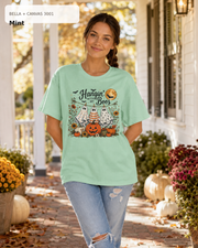 Hangin' with My Boos Halloween T-shirt – Bella Canvas 3001 Mint – female model