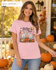 Hangin' with My Boos Halloween T-shirt – Bella Canvas 3001 Pink – female model