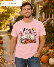 Hangin' with My Boos Halloween T-shirt – Bella Canvas 3001 Pink – male model
