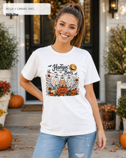 Hangin' with My Boos Halloween T-shirt – Bella Canvas 3001 White – female model