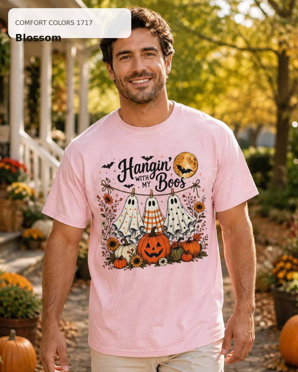 Hangin' with My Boos Halloween T-shirt – Comfort Colors 1717 Blossom – male model