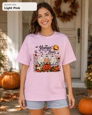 Hangin' with My Boos Halloween T-shirt – Gildan 2000 Light Pink – female model
