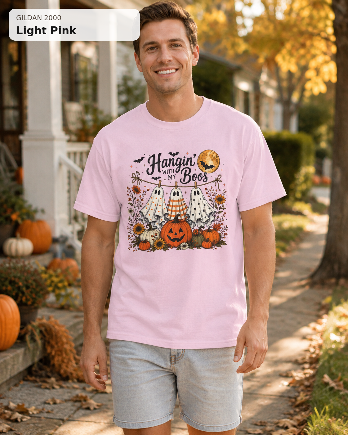 Hangin' with My Boos Halloween T-shirt – Gildan 2000 Light Pink – male model