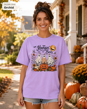 Hangin' with My Boos Halloween T-shirt – Gildan 2000 Orchid – female model