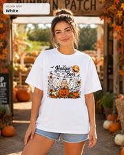 Hangin' with My Boos Halloween T-shirt – Gildan 2000 White – female model