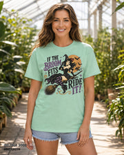 Female model wearing Gildan 2000 Mint Green If the Broom Fits Ride It witch T-shirt