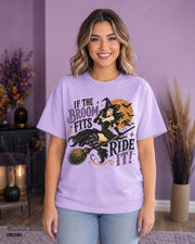 Female model wearing Gildan 2000 Orchid If the Broom Fits Ride It witch T-shirt