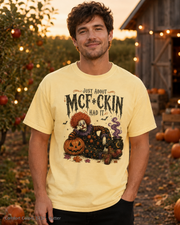Male model wearing the Comfort Colors 1717 Butter Just About McF*ckin Had It Halloween clown T-shirt