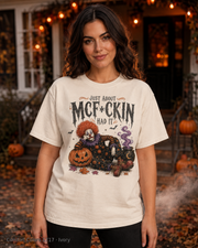 Female model wearing the Comfort Colors 1717 Ivory Just About McF*ckin Had It Halloween clown T-shirt