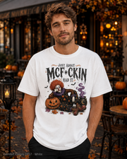 Male model wearing the Comfort Colors 1717 White Just About McF*ckin Had It Halloween clown T-shirt
