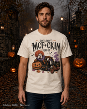 Male model wearing the Gildan 2000 Natural Just About McF*ckin Had It Halloween clown T-shirt