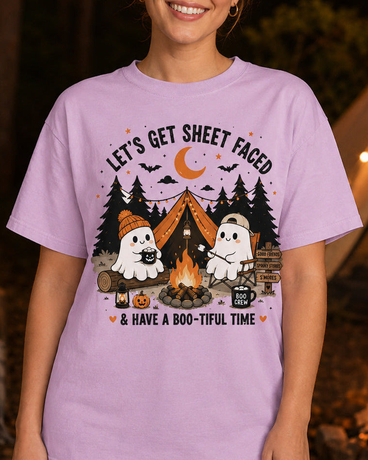 Let's Get Sheet Faced Ghost Camping Halloween T-Shirt