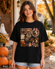 Woman wearing a Black Spooky Book Lover ghost Halloween T-shirt