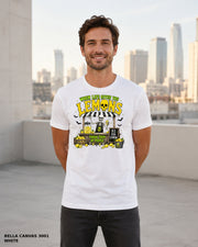 Male model wearing Bella Canvas 3001 White When Life Gives You Lemons skeleton Halloween T-shirt, corrected artwork