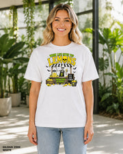 Female model wearing Gildan 2000 White When Life Gives You Lemons skeleton Halloween T-shirt, corrected artwork
