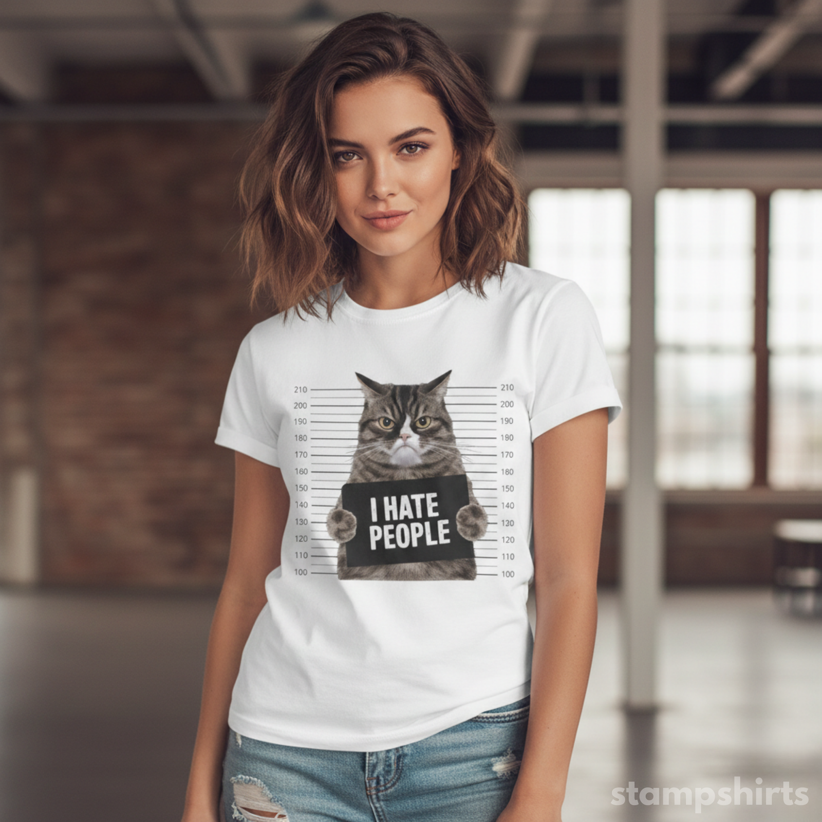 I Hate People Cat Mugshot T-Shirt