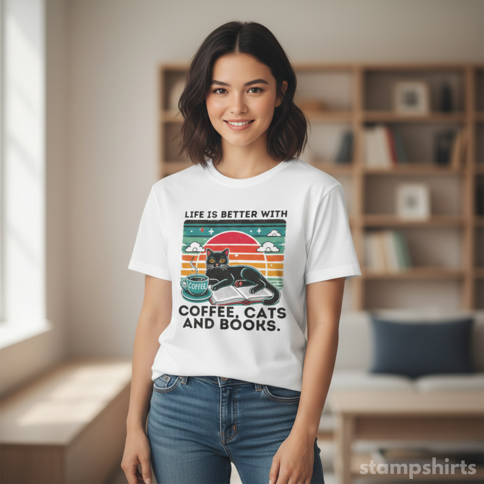 Coffee, Cats and Books T-Shirt