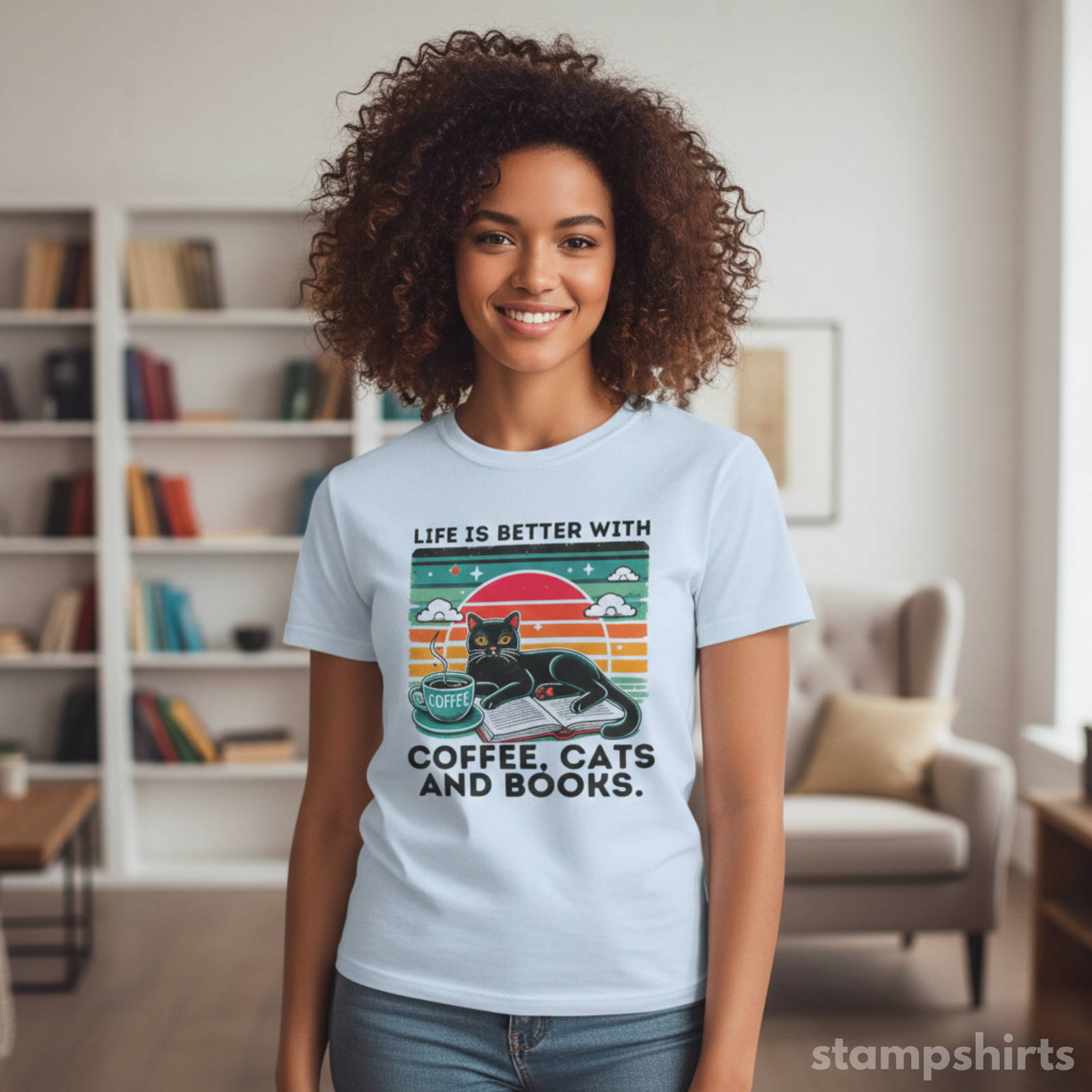 Coffee, Cats and Books T-Shirt