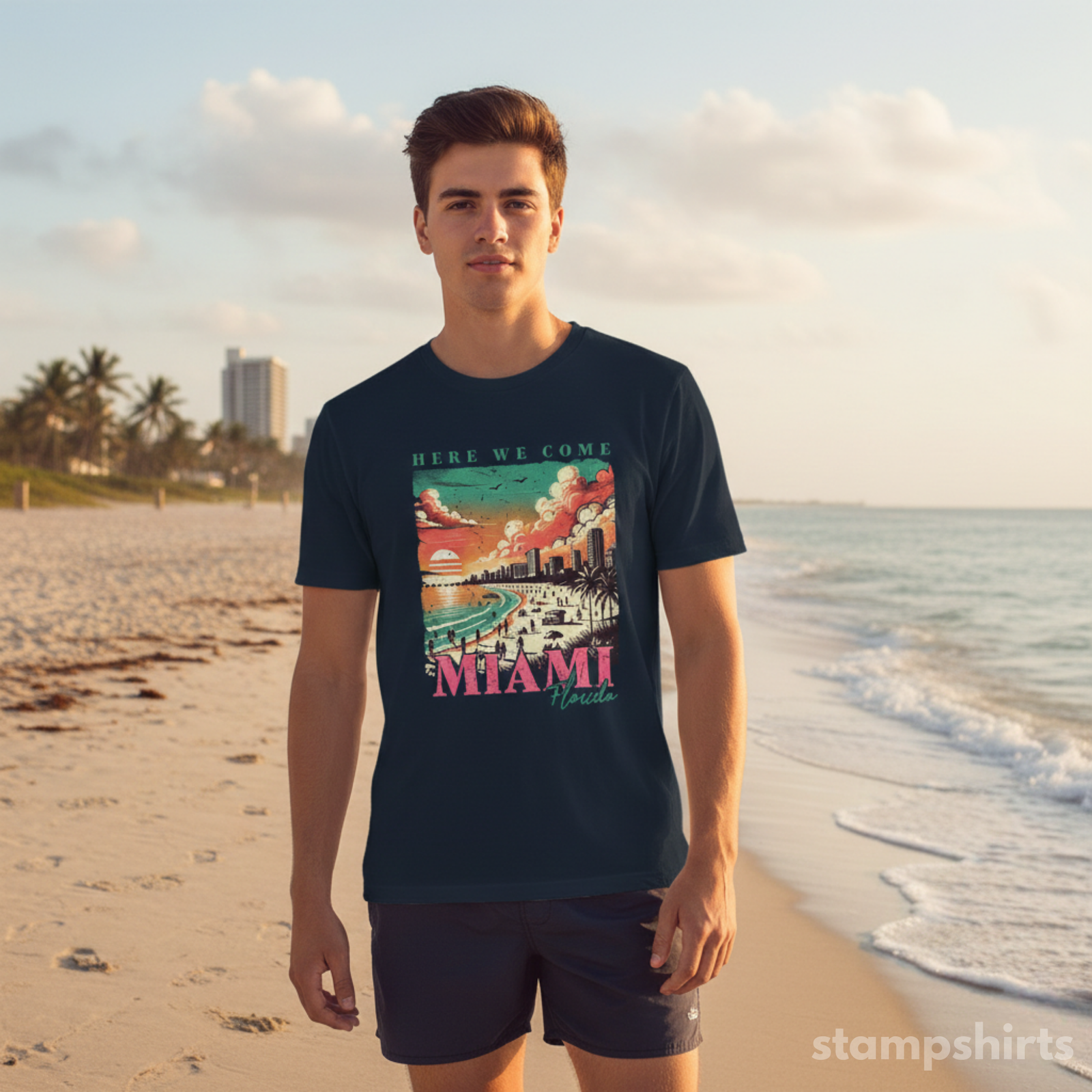 Miami Beach Vintage Sunset T-Shirt