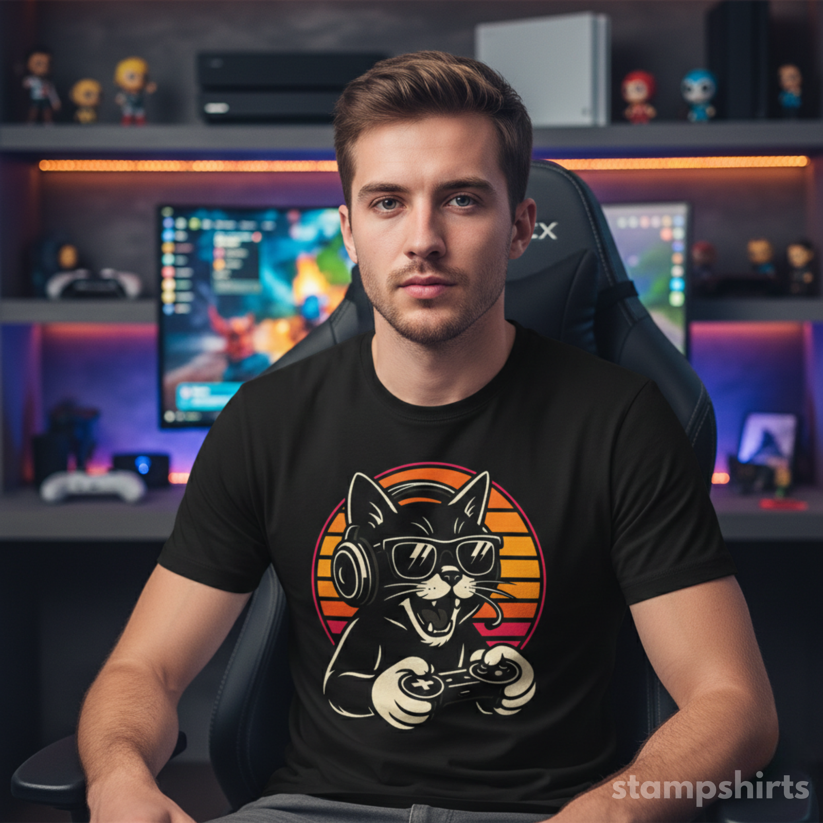 Retro Gamer Cat T-Shirt