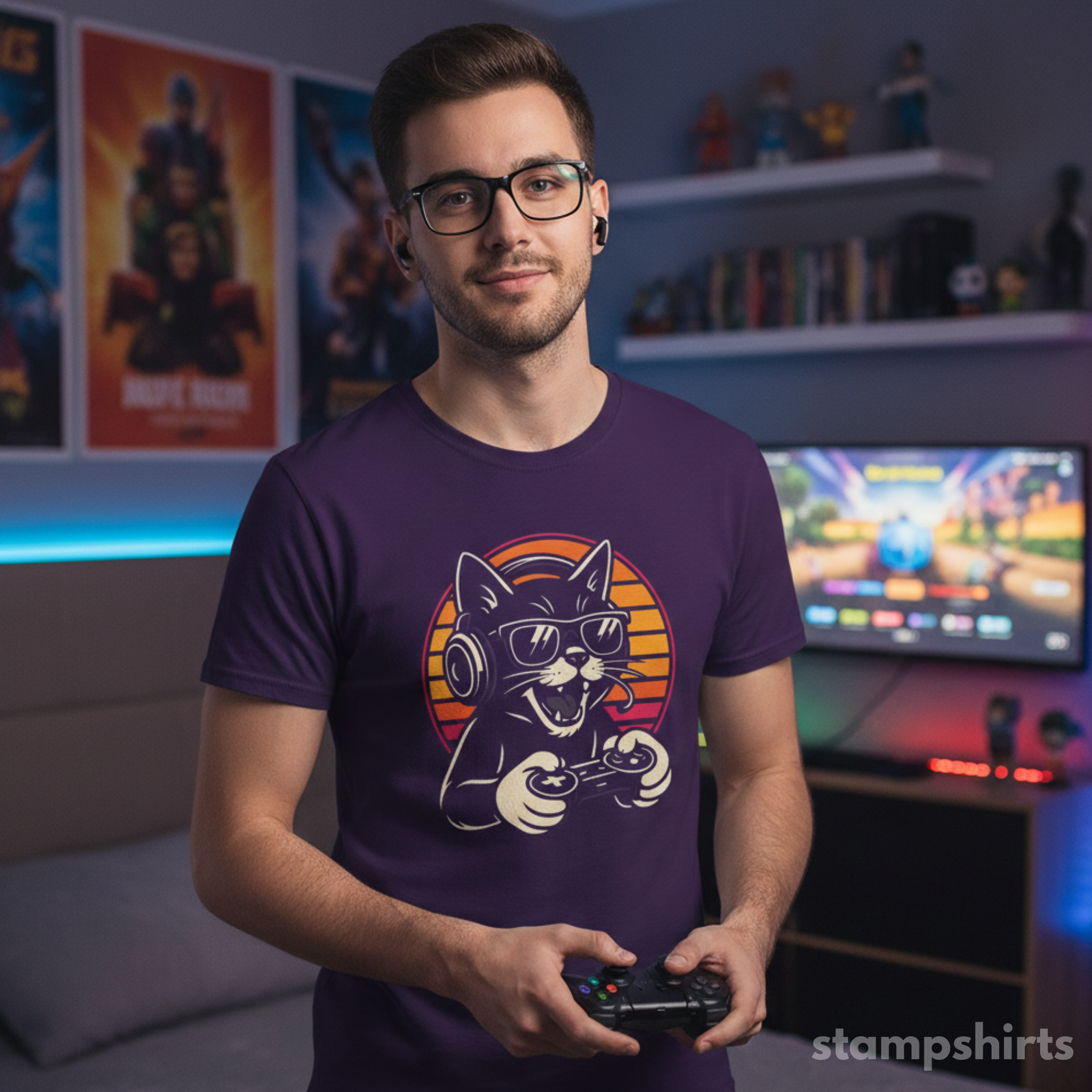 Retro Gamer Cat T-Shirt