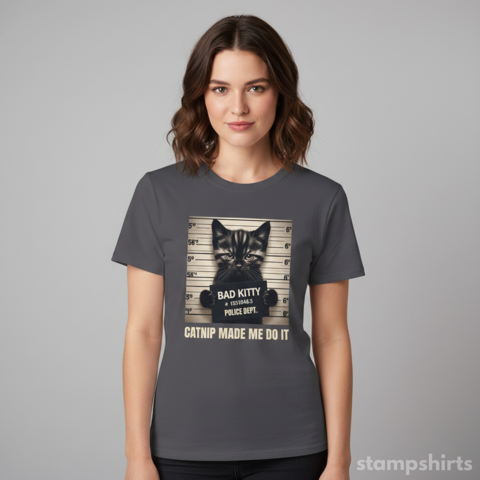 Bad Kitty Mugshot Cat T‑Shirt