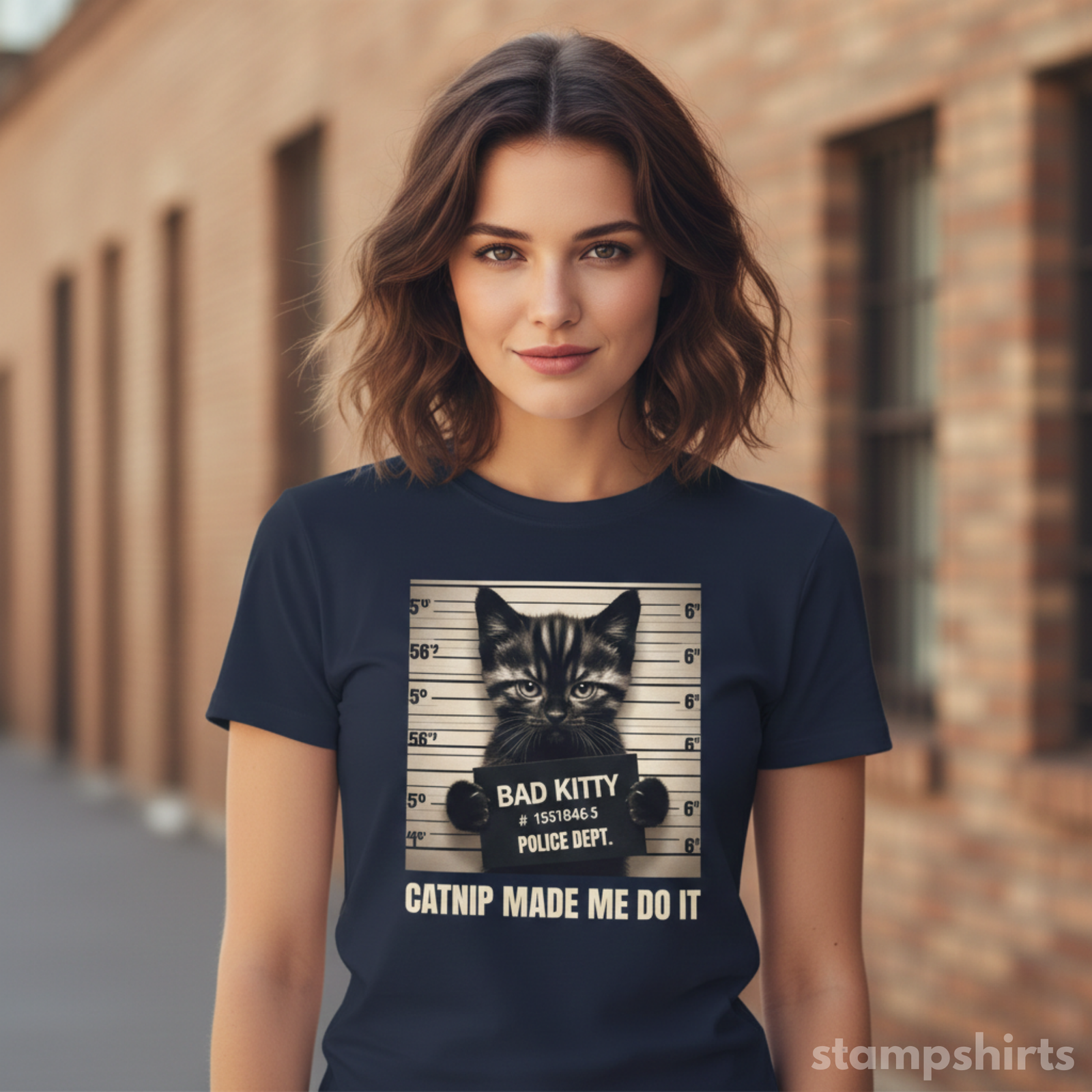 Bad Kitty Mugshot Cat T‑Shirt