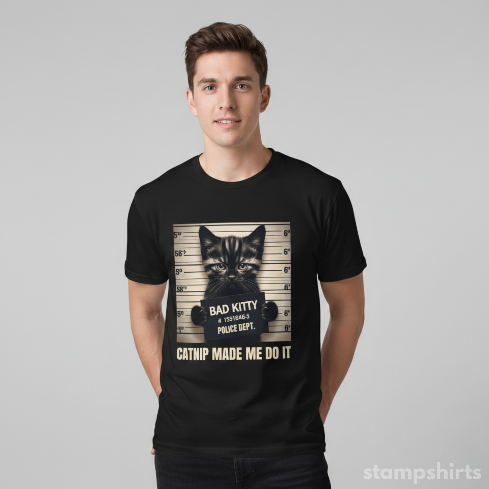 Bad Kitty Mugshot Cat T‑Shirt