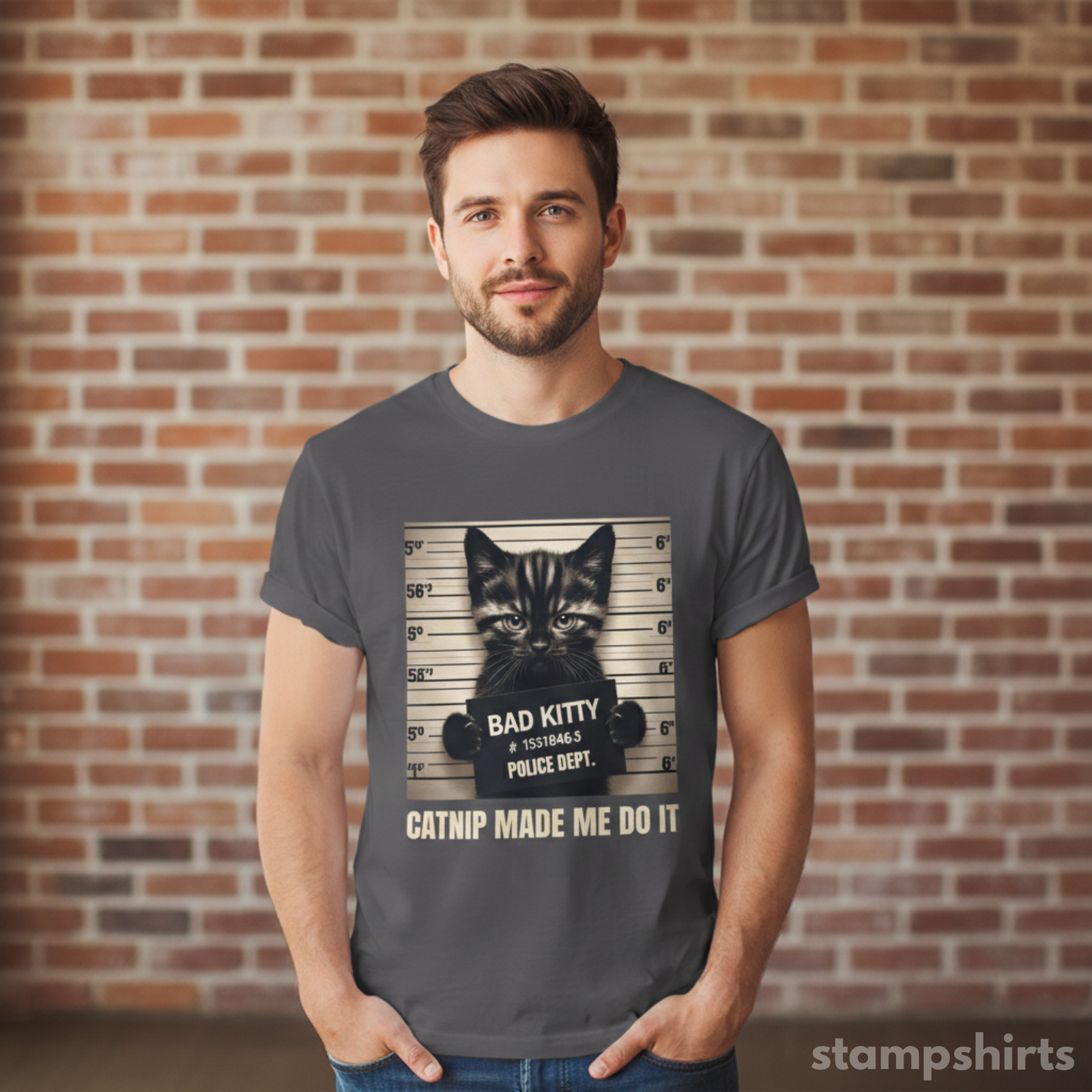 Bad Kitty Mugshot Cat T‑Shirt