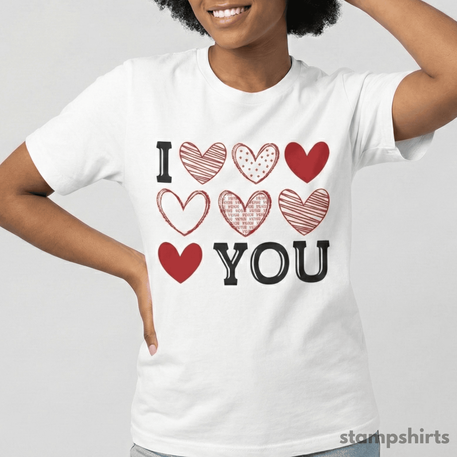 I Love You Heart Pattern T-Shirt