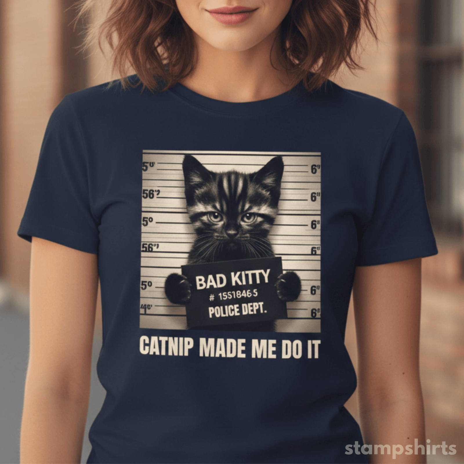 Bad Kitty Mugshot Cat T‑Shirt
