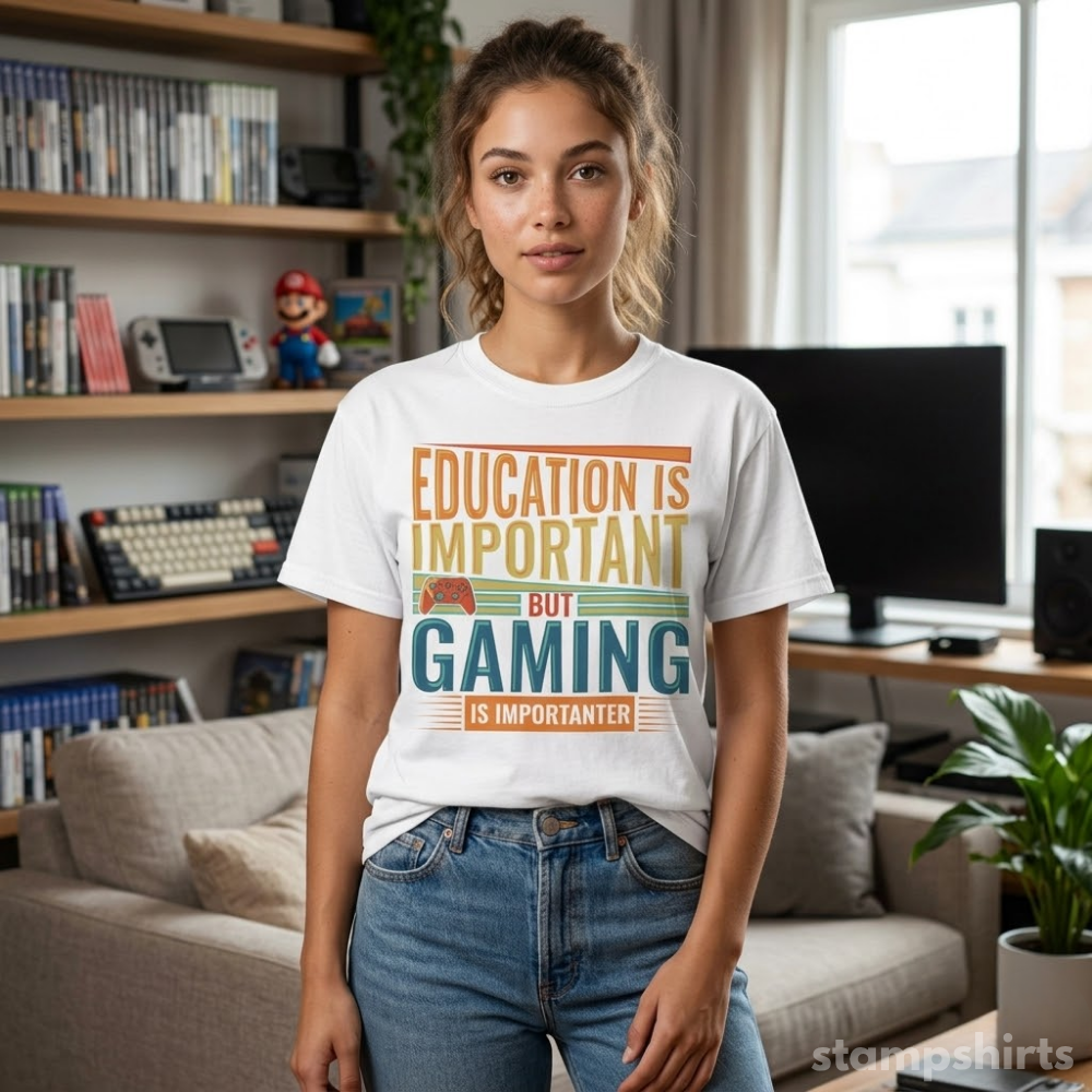 Education Is Important But Gaming Is Importanter T‑Shirt